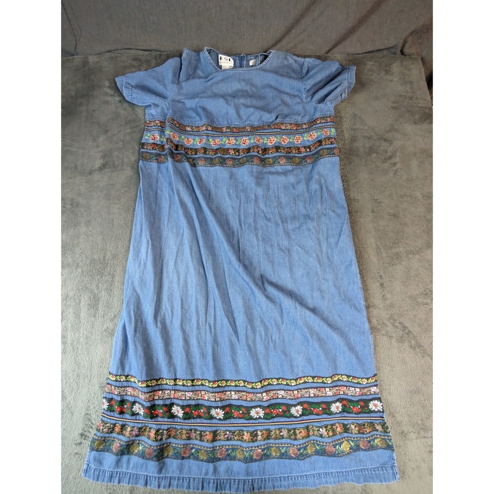 VTG  Karin Stevens JacquardRibbon Trim  Maxi Dress 20W Cotton Cottagecore Granny